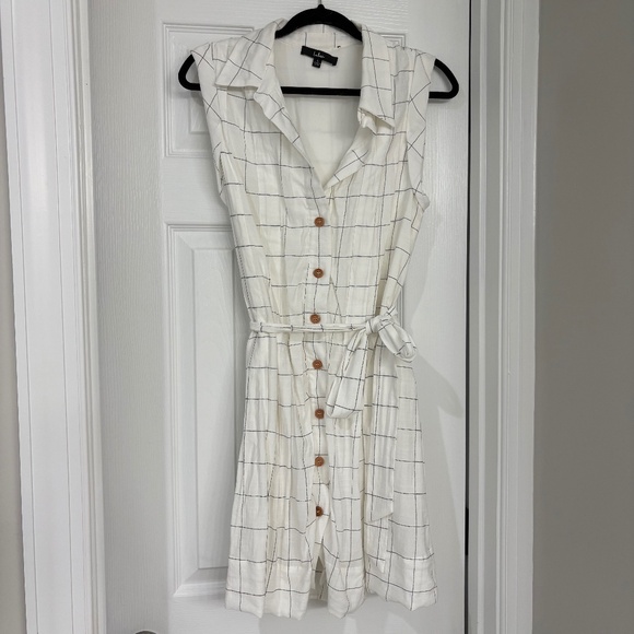 Adorably Breezy Ivory Grid Print Button-Front Mini Dress - Picture 4 of 4